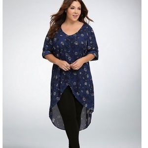 Blue floral georgette hi low tunic